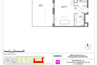 Rzut - Mieszkanie na sprzedaż 1 pokój o powierzchni 33,37 m² - numer MLAAB/C/0/10 w Metro Life Apartamenty