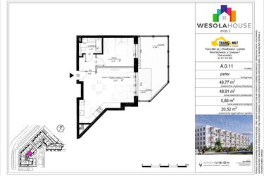 Rzut - Mieszkanie na sprzedaż 2 pokoje o powierzchni 48,91 m² - numer A.0.11 w Wesoła House Etap II