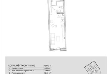 Rzut - Mieszkanie na sprzedaż 1 pokój o powierzchni 27,63 m² - numer II.A.12 w Krakowska 35 - Apartamenty Inwestycyjne