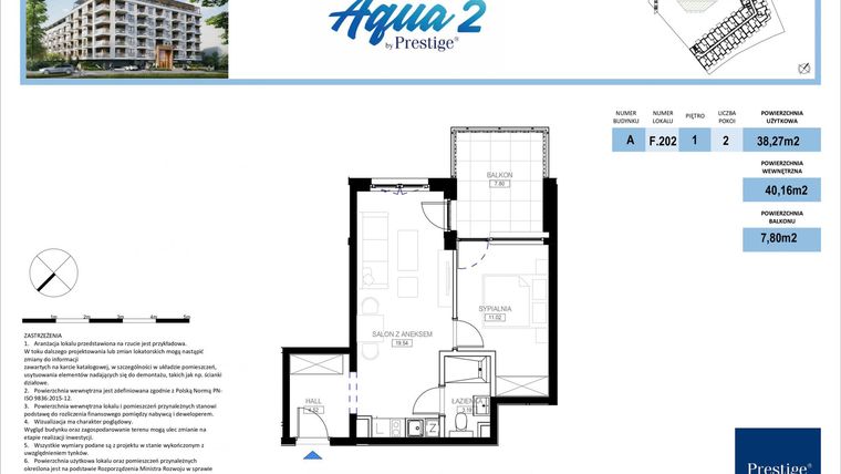 Rzut - Mieszkanie na sprzedaż 2 pokoje o powierzchni 38,59 m² - numer F.202 w Bel Mare (Międzyzdroje)