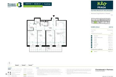 Rzut - Mieszkanie na sprzedaż 4 pokoje o powierzchni 82 m² - numer AA0102 w Neo Praga