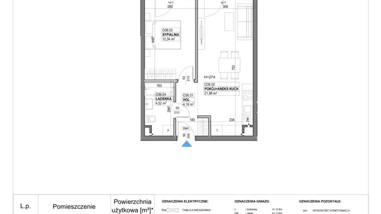 Rzut - Mieszkanie na sprzedaż 2 pokoje o powierzchni 44,47 m² - numer O36 w Miasto Ogród 6 - OSLO i SZTOKHOLM