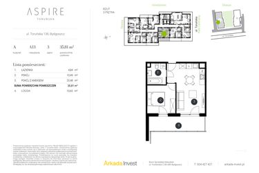 Rzut - Mieszkanie na sprzedaż 2 pokoje o powierzchni 35,81 m² - numer A.13 w Aspire