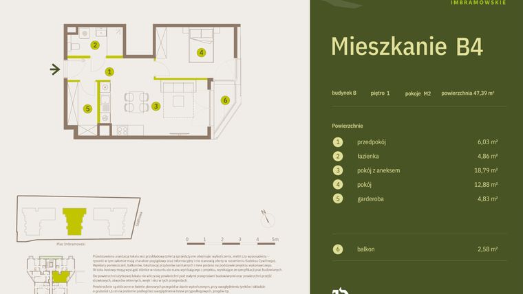 Rzut - Mieszkanie na sprzedaż 2 pokoje o powierzchni 47,39 m² - numer B4 w Osiedle Imbramowskie