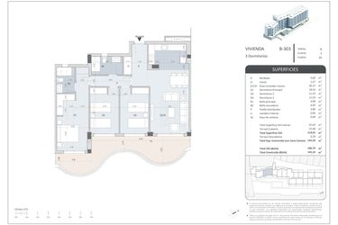 Rzut - Mieszkanie na sprzedaż 3 pokoje o powierzchni 145 m² - numer B-303 w NovaMarina