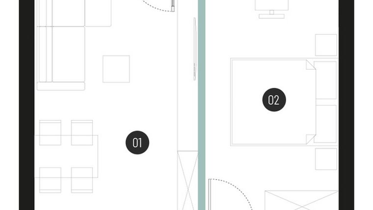 Rzut - Mieszkanie na sprzedaż 2 pokoje o powierzchni 41,76 m² - numer M07 w Atrium House