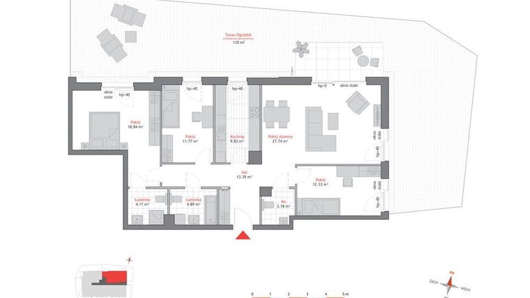 Rzut - Mieszkanie na sprzedaż 4 pokoje o powierzchni 106,04 m² - numer A1.0.6 w Atrium Oliva