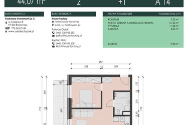 Rzut - Mieszkanie na sprzedaż 2 pokoje o powierzchni 44,07 m² - numer 14 w Osiedle City Park