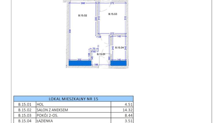 Rzut - Mieszkanie na sprzedaż 2 pokoje o powierzchni 30,78 m² - numer B.15 w Gaja Park