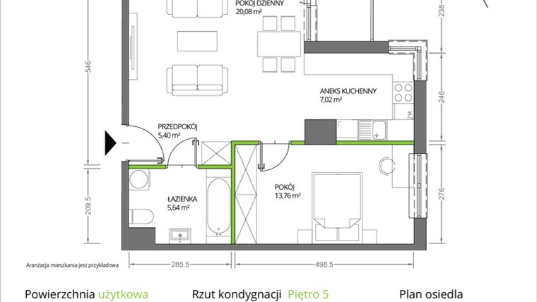 Rzut - Mieszkanie na sprzedaż 2 pokoje o powierzchni 51,9 m² - numer 1/042 w Krakowska Vita