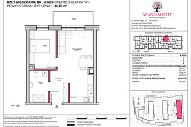 Rzut - Mieszkanie na sprzedaż 2 pokoje o powierzchni 46 m² - numer A.29 w Apartamenty Grójeckie Ogrody