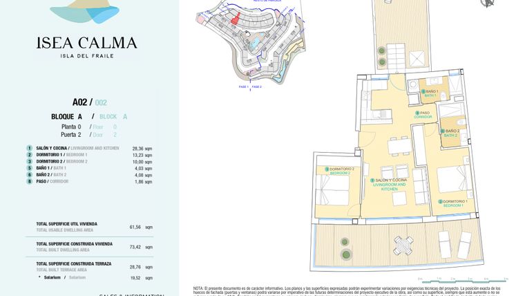 Rzut - Mieszkanie na sprzedaż 2 pokoje o powierzchni 73 m² - numer CAV-MS-5117 w Isea Calma - Aguilas
