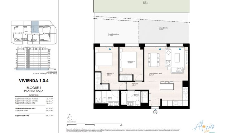Rzut - Mieszkanie na sprzedaż 2 pokoje o powierzchni 112,04 m² - numer 104 w Alonis Living