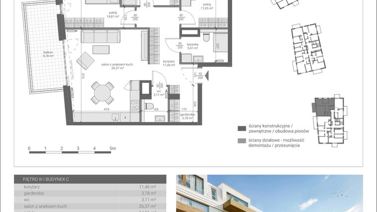 Rzut - Mieszkanie na sprzedaż 4 pokoje o powierzchni 84,86 m² - numer C.M16 w Matemblevo