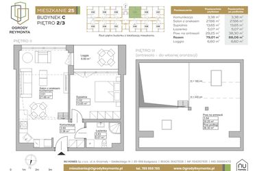 Rzut - Mieszkanie na sprzedaż 2 pokoje o powierzchni 79,01 m² - numer M25 w Ogrody Reymonta