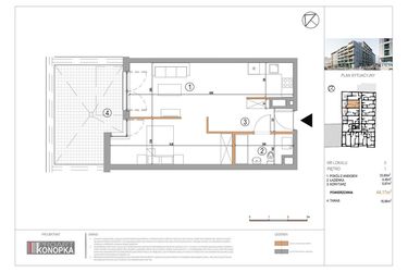 Rzut - Mieszkanie na sprzedaż 1 pokój o powierzchni 44,17 m² - numer A1/3 w 5th Avenue Apartments