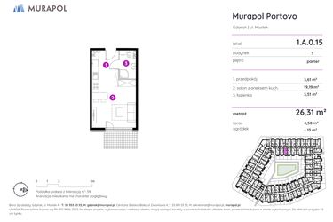 Rzut - Mieszkanie na sprzedaż 1 pokój o powierzchni 26,31 m² - numer 1.A.0.15 w Murapol Portovo etap II