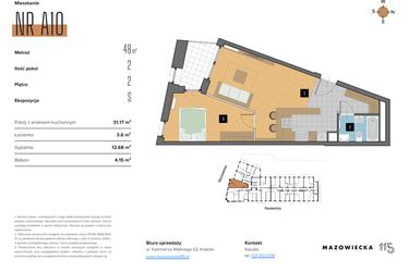 Rzut - Mieszkanie na sprzedaż 2 pokoje o powierzchni 47,45 m² - numer A10 w Mazowiecka 115
