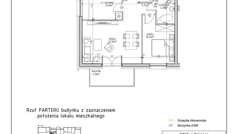 Rzut - Mieszkanie na sprzedaż 2 pokoje o powierzchni 48,76 m² - numer 4 w Osiedle Sady bud. E4
