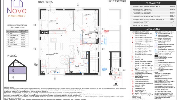 Rzut - Mieszkanie na sprzedaż 3 pokoje o powierzchni 54,45 m² - numer H3.2 w Nove Piaseczno 2 etap H