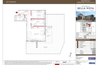 Rzut - Mieszkanie na sprzedaż 3 pokoje o powierzchni 61,93 m² - numer 3.43 w Bella Vista Etap IV