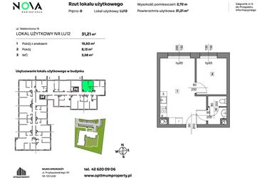 Rzut - Mieszkanie na sprzedaż 2 pokoje o powierzchni 31,21 m² - numer L.U. 12 w Nova Radiostacja - apartamenty inwestycyjne