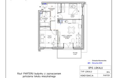 Rzut - Mieszkanie na sprzedaż 3 pokoje o powierzchni 54,67 m² - numer 3 w Harmonia bud. M3