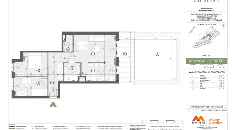 Rzut - Mieszkanie na sprzedaż 3 pokoje o powierzchni 67,01 m² - numer F2.B.00.01 w Sady Żoliborz II