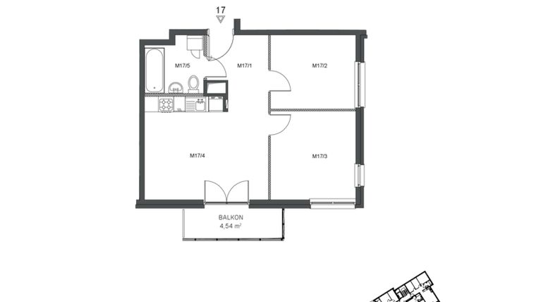 Rzut - Mieszkanie na sprzedaż 3 pokoje o powierzchni 50,3 m² - numer 17 w Wzgórze Krzemionki II