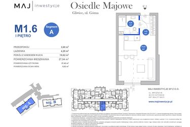 Rzut - Mieszkanie na sprzedaż 1 pokój o powierzchni 27,42 m² - numer M1.6 w Osiedle Majowe 2.0 etap II