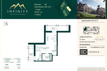 Rzut - Mieszkanie na sprzedaż 1 pokój o powierzchni 29,2 m² - numer B2.4.3 w Infinity Mountain Resort