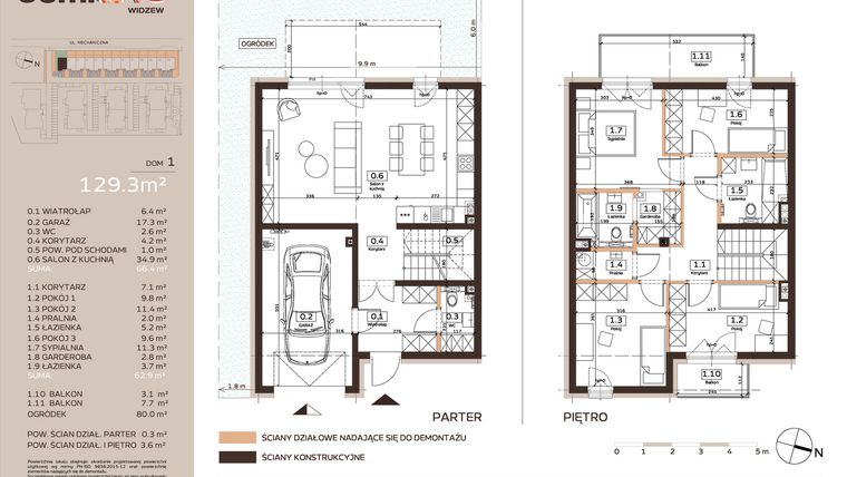 Rzut - Dom na sprzedaż 5 pokoi o powierzchni 129,3 m² - numer 1 w Domkove Widzew etap 2