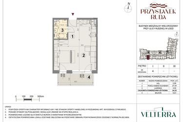 Rzut - Mieszkanie na sprzedaż 2 pokoje o powierzchni 34,49 m² - numer 4 w Przystanek Ruda