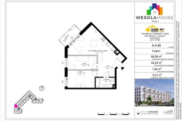 Rzut - Mieszkanie na sprzedaż 3 pokoje o powierzchni 64,24 m² - numer A.4.48 w Wesoła House Etap II