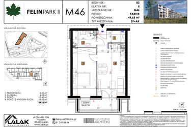Rzut - Mieszkanie na sprzedaż 2 pokoje o powierzchni 44,7 m² - numer M46 w Felin Park II etap 2