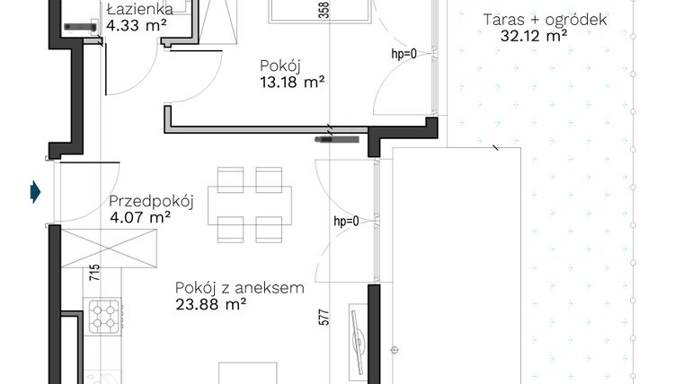 Rzut - Mieszkanie na sprzedaż 2 pokoje o powierzchni 45,46 m² - numer C-6 w Destino
