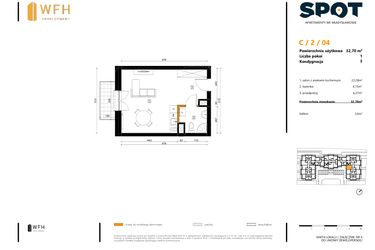 Rzut - Mieszkanie na sprzedaż 1 pokój o powierzchni 32,7 m² - numer C.2.04 w SPOT