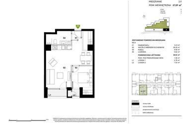 Rzut - Mieszkanie na sprzedaż 2 pokoje o powierzchni 47,89 m² - numer A.2.9 w Kozielska Park