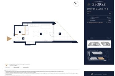 Rzut - Mieszkanie na sprzedaż 1 pokój o powierzchni 29,78 m² - numer C8 w Rezydencja Zegrze etap III