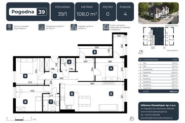 Rzut - Mieszkanie na sprzedaż 4 pokoje o powierzchni 108 m² - numer 39/1 w Pogodna 39