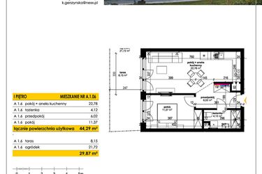Rzut - Mieszkanie na sprzedaż 2 pokoje o powierzchni 44,29 m² - numer A 1.06 w Park Moniuszki II C