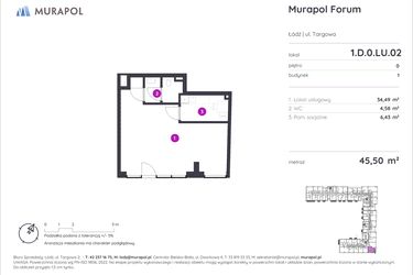 Rzut - Lokal użytkowy na sprzedaż 1 pokój o powierzchni 45,5 m² - numer 1.D.0.LU.02 w Murapol Forum