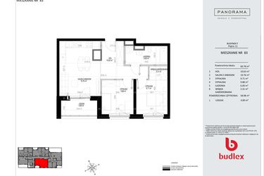 Rzut - Mieszkanie na sprzedaż 3 pokoje o powierzchni 60,78 m² - numer F.83 w Osiedle Panorama - III etap