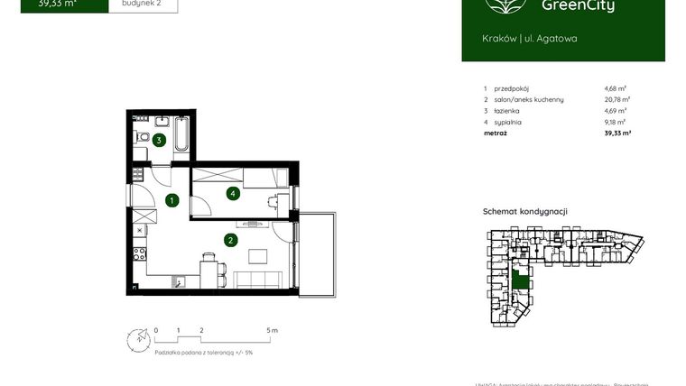 Rzut - Mieszkanie na sprzedaż 2 pokoje o powierzchni 39,33 m² - numer 2.A.2.02 w Murapol GreenCity bud. 2