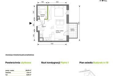 Rzut - Mieszkanie na sprzedaż 1 pokój o powierzchni 32,49 m² - numer 18/077 w Trzcinowa Vita