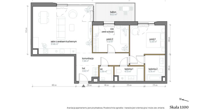 Rzut - Mieszkanie na sprzedaż 3 pokoje o powierzchni 79,75 m² - numer B/2/3 w Kopernika 71