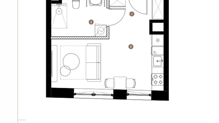 Rzut - Mieszkanie na sprzedaż 1 pokój o powierzchni 25,88 m² - numer 2.06.11 w Katowicka Residence