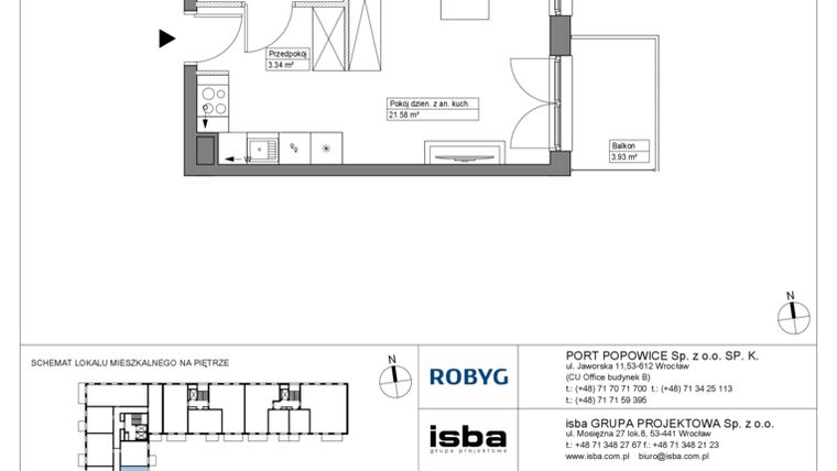Rzut - Mieszkanie na sprzedaż 1 pokój o powierzchni 28,64 m² - numer PPO/W/A/3/2 w Port Popowice bud. W