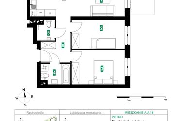 Rzut - Mieszkanie na sprzedaż 3 pokoje o powierzchni 64,1 m² - numer A.A.18 w Park Śliwowa