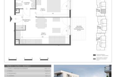 Rzut - Mieszkanie na sprzedaż 2 pokoje o powierzchni 40,06 m² - numer 54 w Monsa bud. E